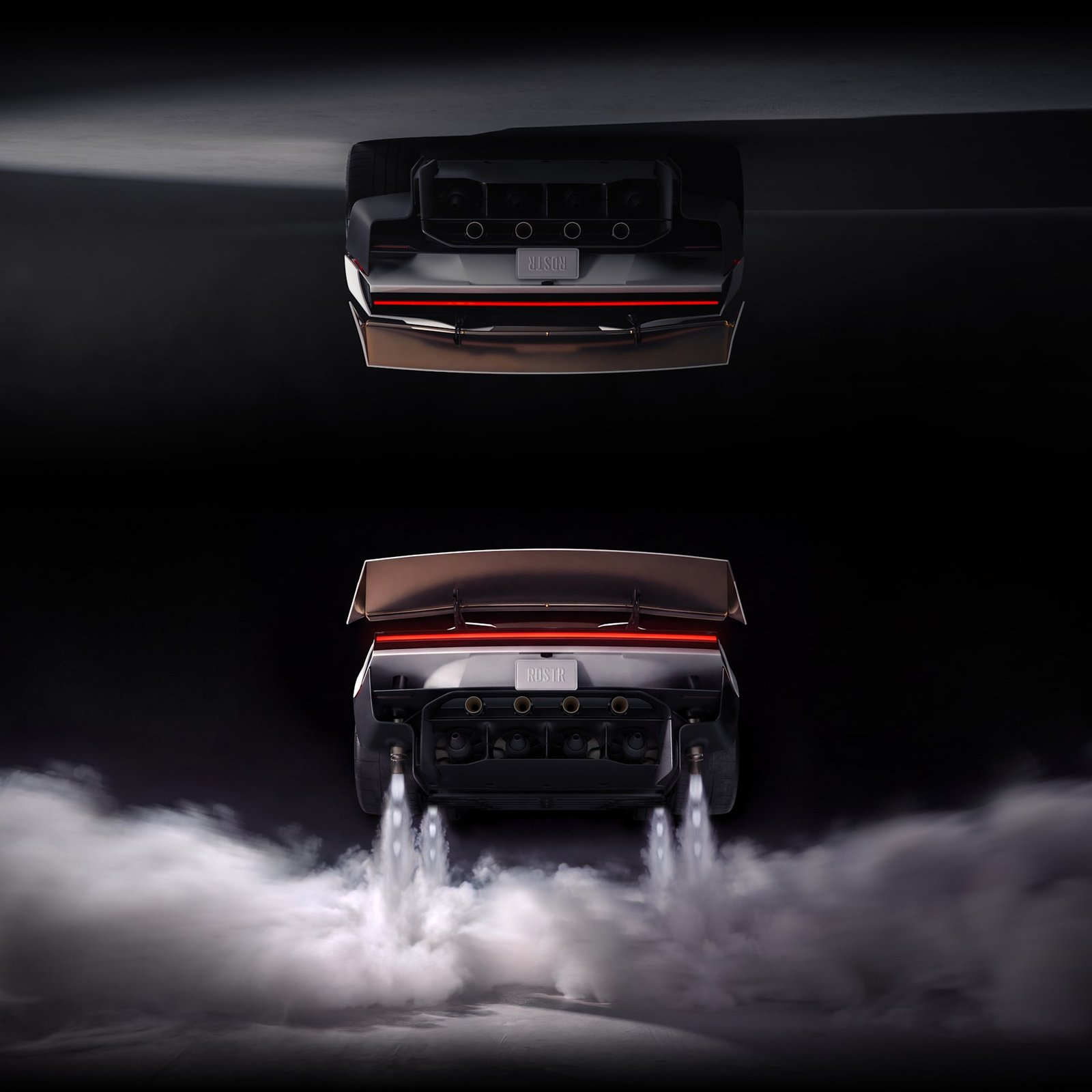 Rear of the Tesla Roadster with thrusters firing