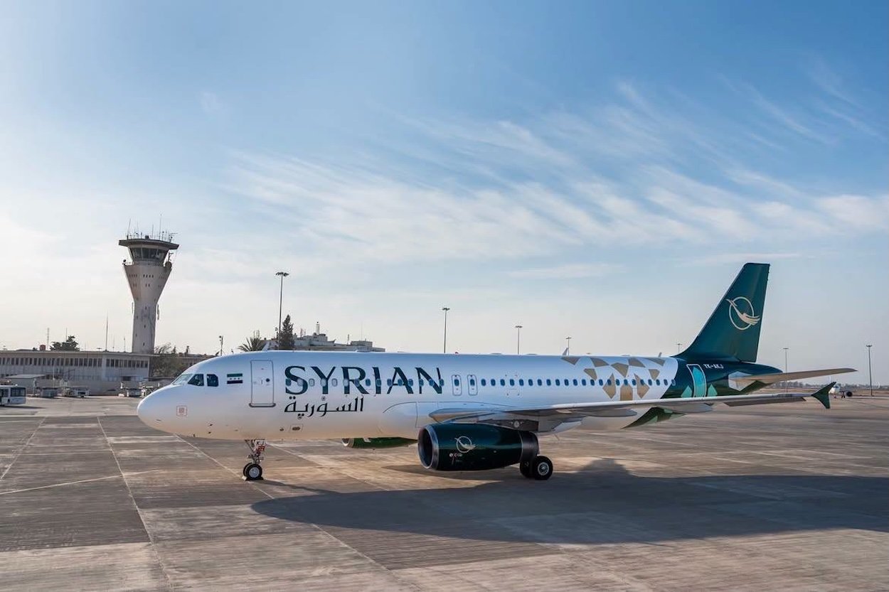 Syrian Airlines Airbus A320 in the new green and gold livery on the apron at Damascus