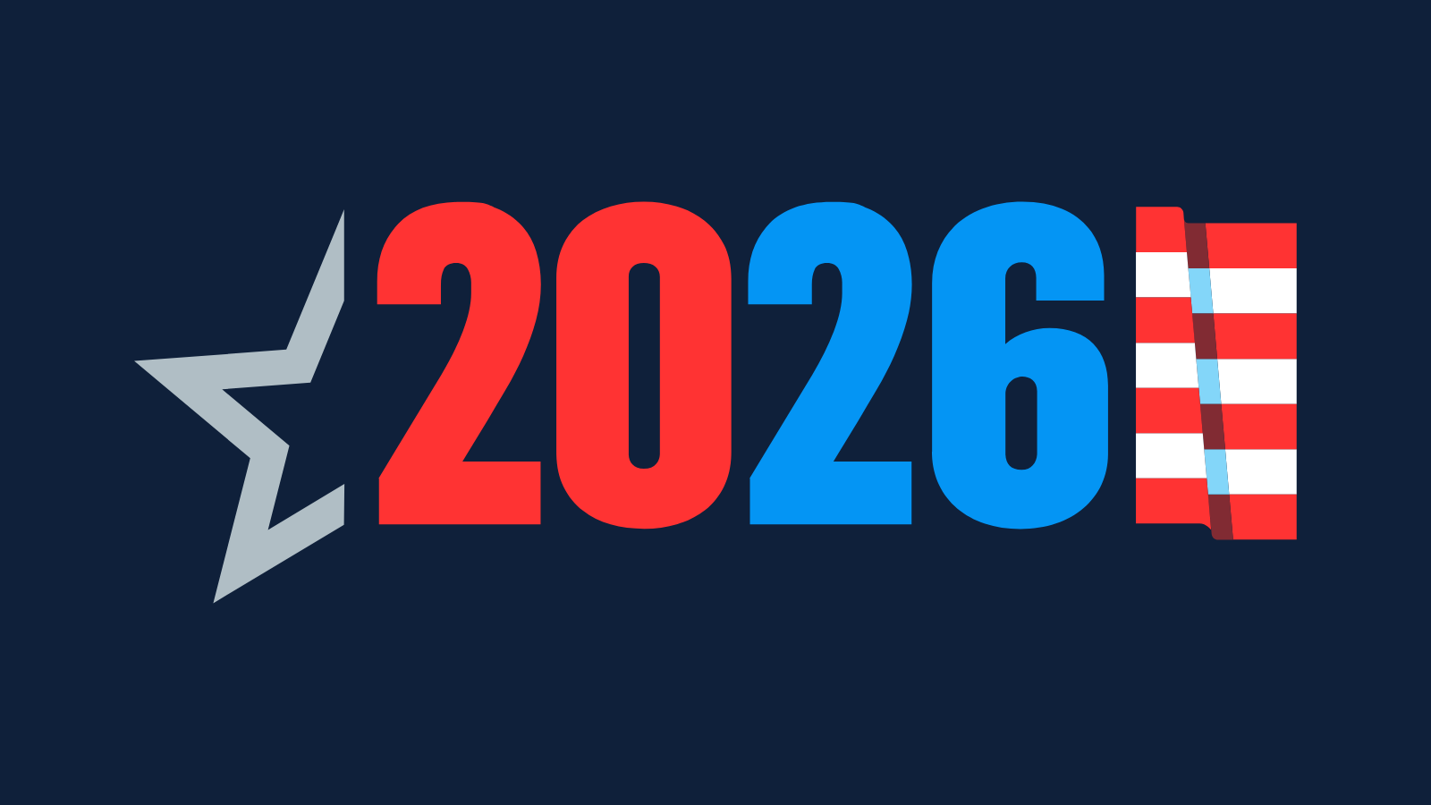 NBC News Decision 2026 mark with a star, the numbers 2026 in red and blue and a waving flag, on a dark blue background