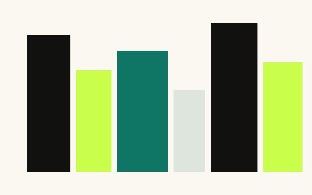 Abstract tall blocks in black, lime, green and grey