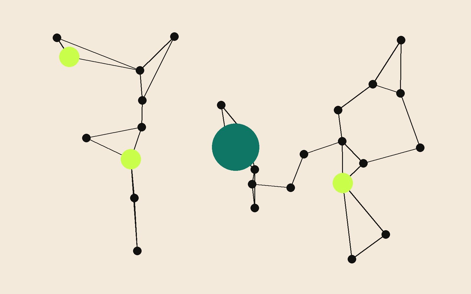 Abstract network of black nodes and lines with lime and green highlights